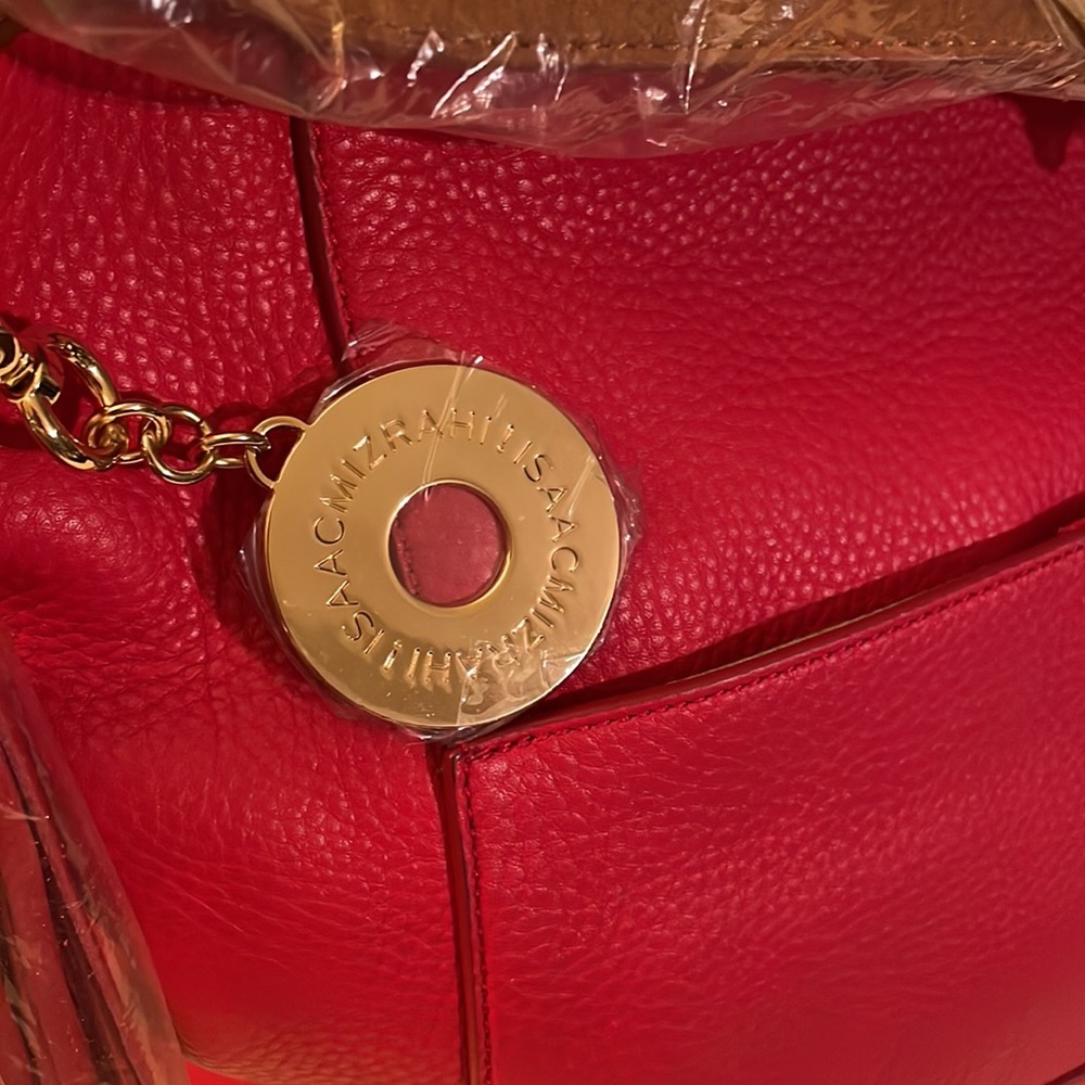 Brand new red leather Isaac Mizrahi shoulder bag. Brown not adjustable strap - Picture 6 of 10